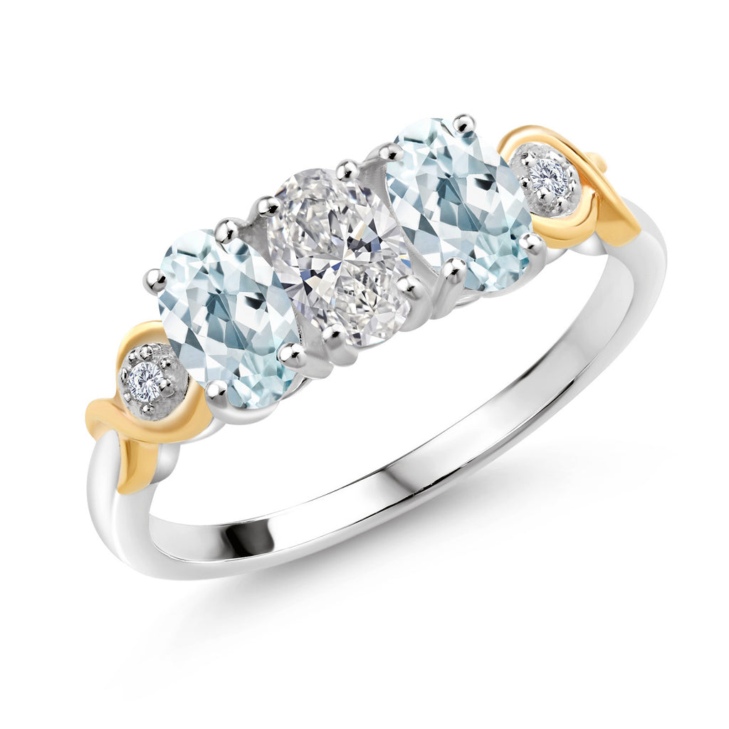 Aquamarine - March_9_Ring in 925 Sterling Silver and 10K Yellow Gold