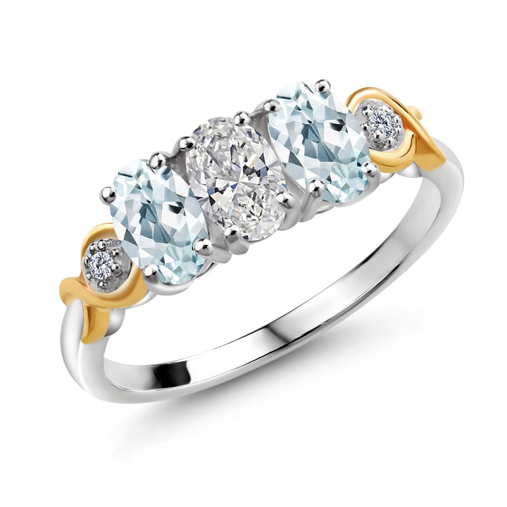 Aquamarine - March_5_Ring in 925 Sterling Silver and 10K Yellow Gold