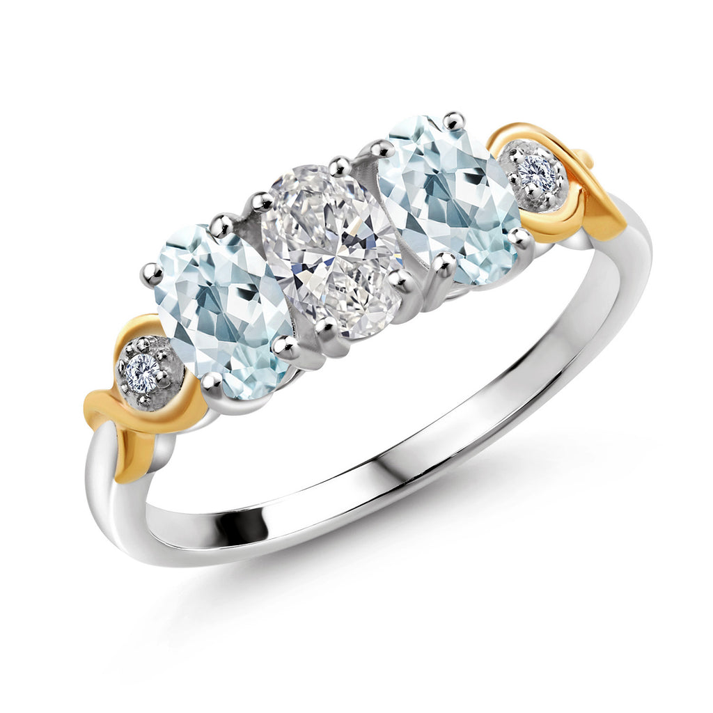 Aquamarine - March_8_Ring in 925 Sterling Silver and 10K Yellow Gold