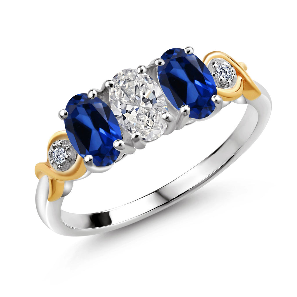 Blue Created Sapphire - September_7_Ring in 925 Sterling Silver and 10K Yellow Gold