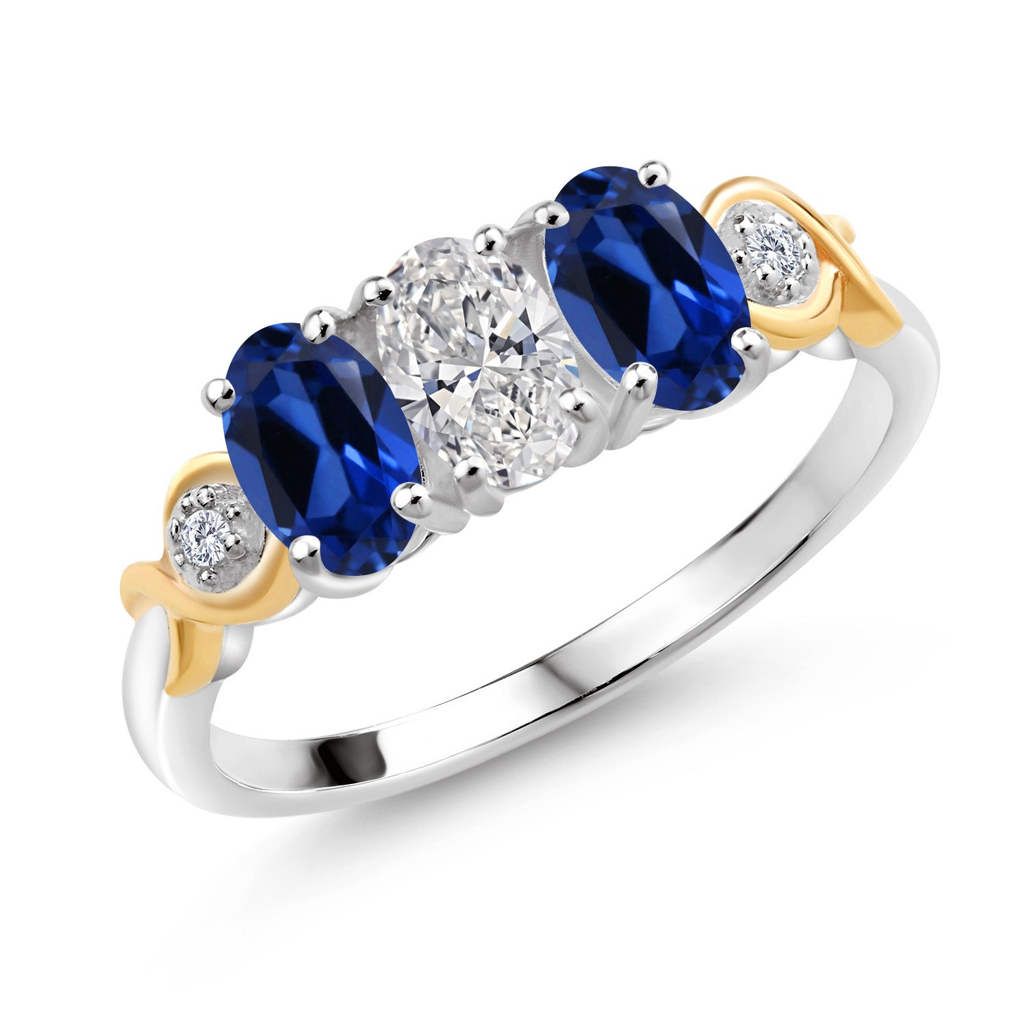 Blue Created Sapphire - September_7_Ring in 925 Sterling Silver and 10K Yellow Gold