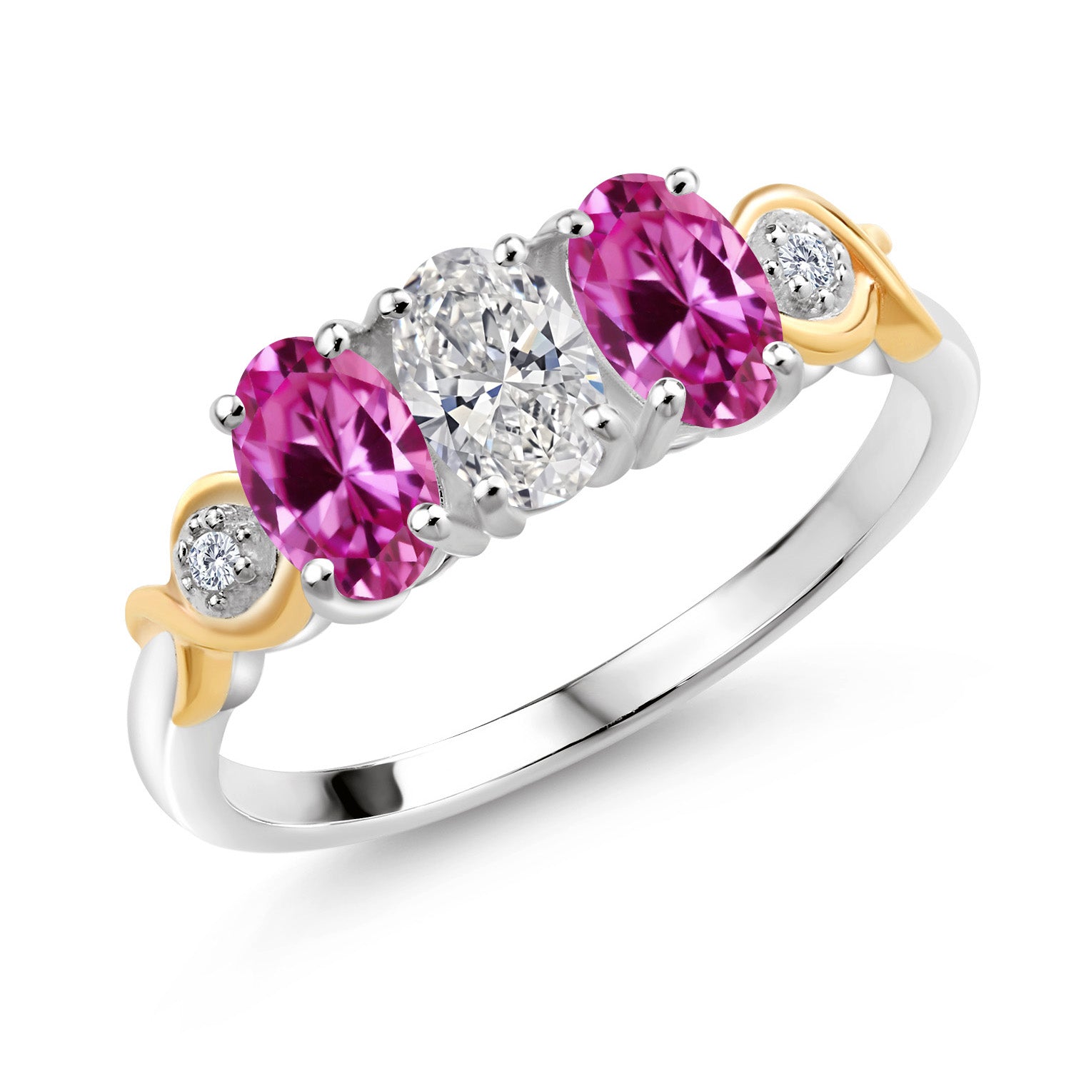 Pink Created Sapphire - September_9_Ring in 925 Sterling Silver and 10K Yellow Gold