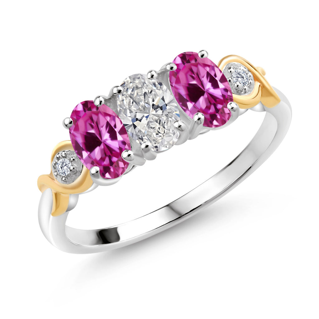 Pink Created Sapphire - September_7_Ring in 925 Sterling Silver and 10K Yellow Gold