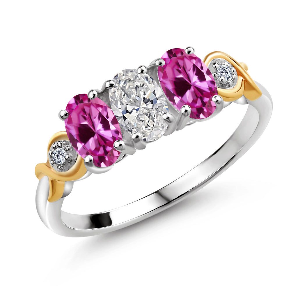 Pink Created Sapphire - September_5_Ring in 925 Sterling Silver and 10K Yellow Gold