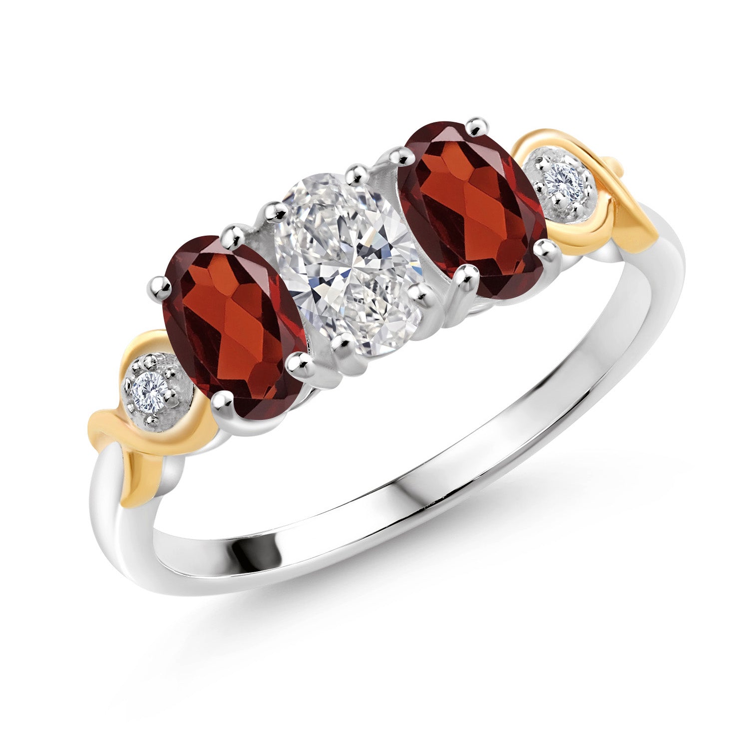 Garnet - January_6_Ring in 925 Sterling Silver and 10K Yellow Gold
