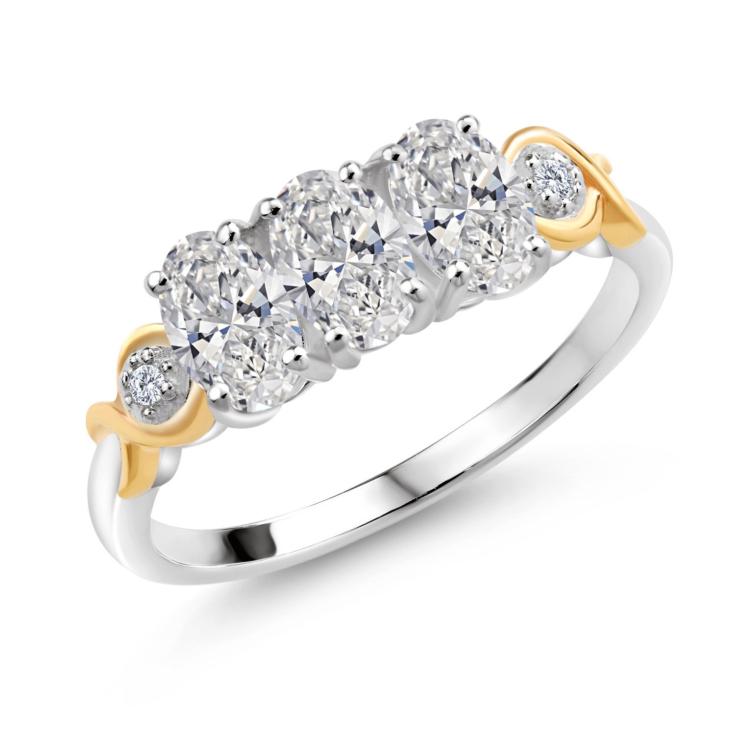White Lab Grown Diamond - April_5_Ring in 925 Sterling Silver and 10K Yellow Gold
