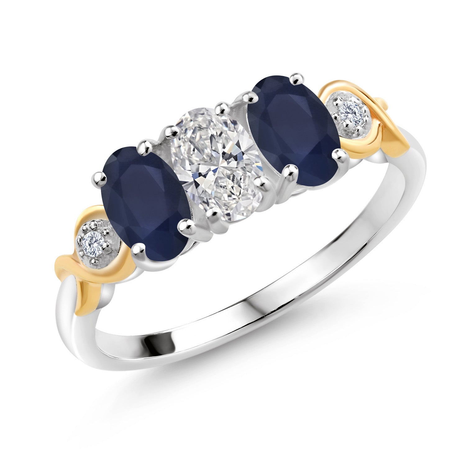 925 Silver and 10K Yellow Gold Blue Sapphire and White Lab Grown Diamond Engagement Ring For Women | 1.53 Cttw | Oval 6X4MM | Gemstone April Birthstone | Available in Size 5,6,7,8,9