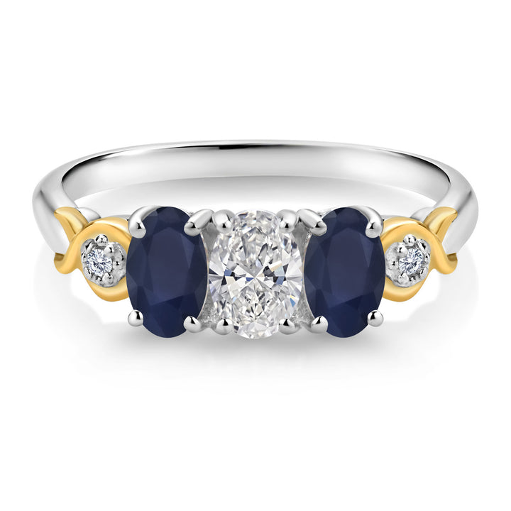 925 Silver and 10K Yellow Gold Blue Sapphire and White Lab Grown Diamond Engagement Ring For Women | 1.53 Cttw | Oval 6X4MM | Gemstone April Birthstone | Available in Size 5,6,7,8,9