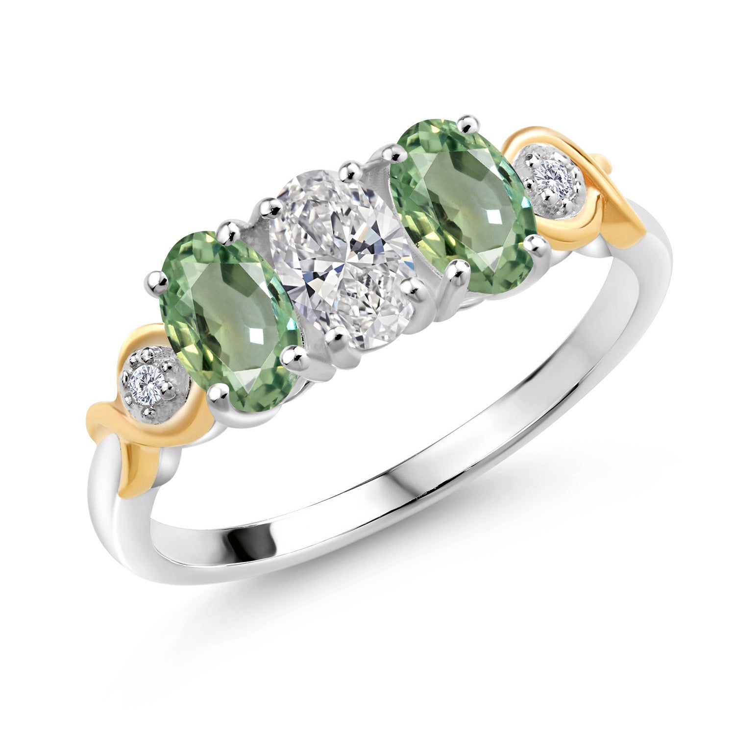 Green Sapphire - September_9_Ring in 925 Sterling Silver and 10K Yellow Gold