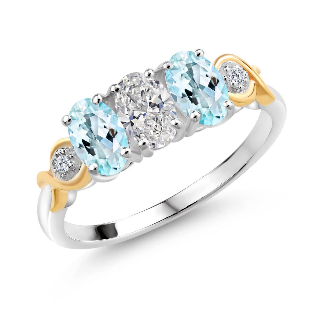 Sky Blue Topaz - November_8_Ring in 925 Sterling Silver and 10K Yellow Gold