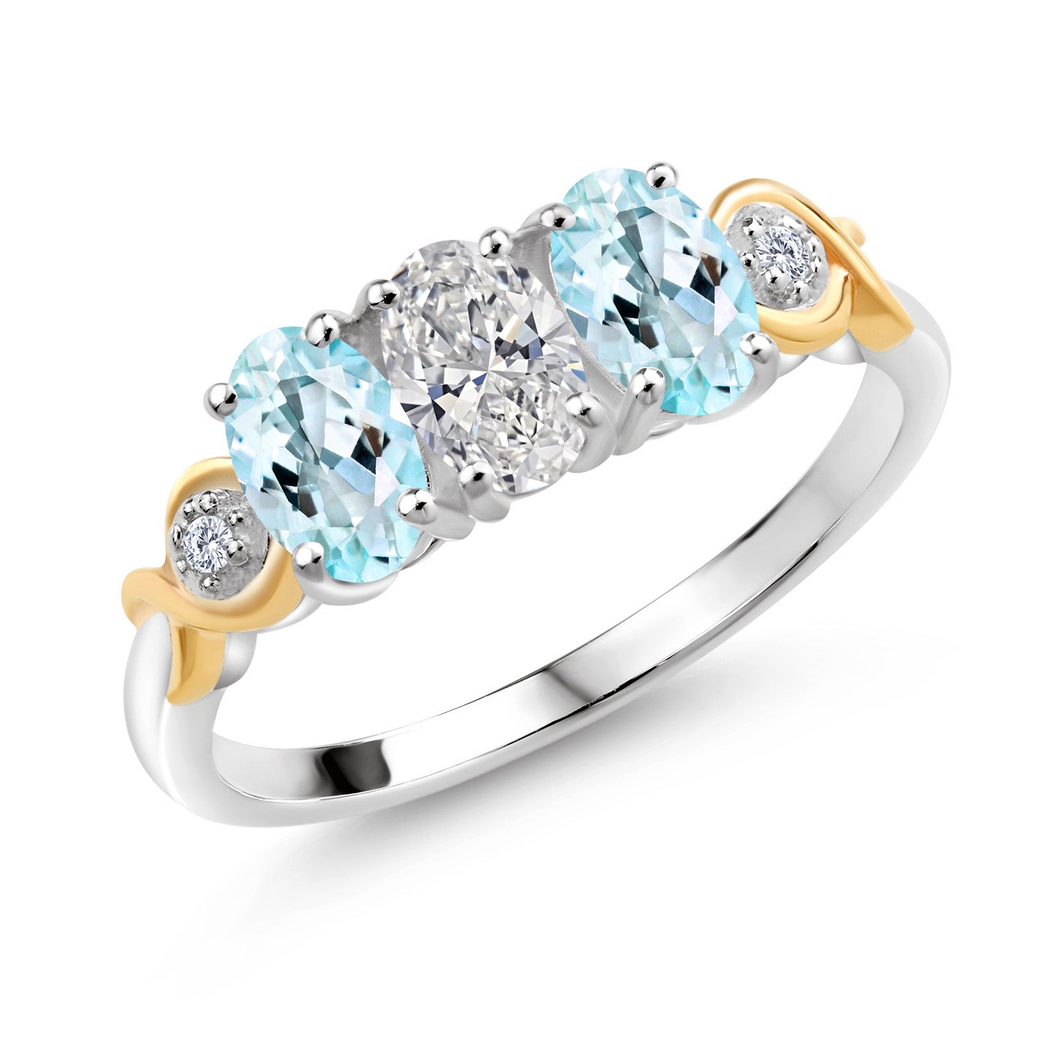 Sky Blue Topaz - November_8_Ring in 925 Sterling Silver and 10K Yellow Gold