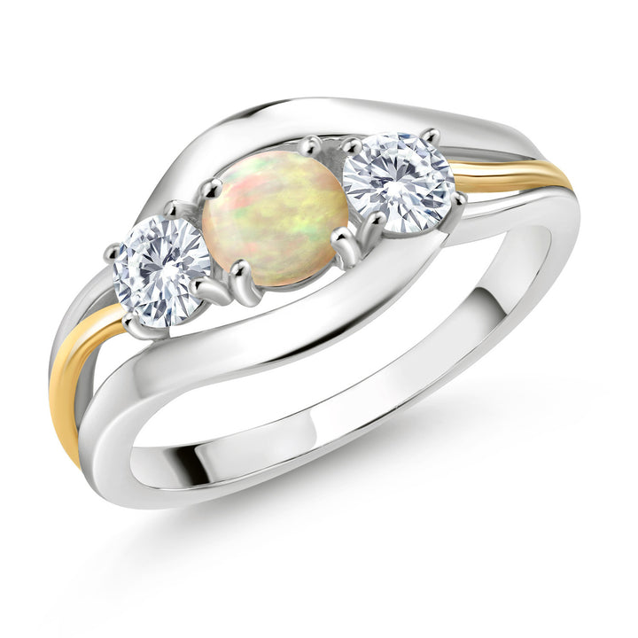 Ethiopian Opal-Cabochon - October_5_Ring in 925 Sterling Silver and 10K Yellow Gold