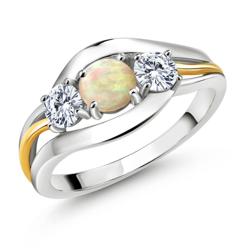 Ethiopian Opal-Cabochon - October_7_Ring in 925 Sterling Silver and 10K Yellow Gold