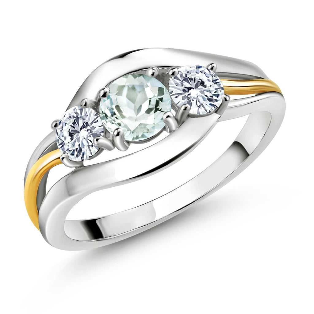 Aquamarine - March_5_Ring in 925 Sterling Silver and 10K Yellow Gold