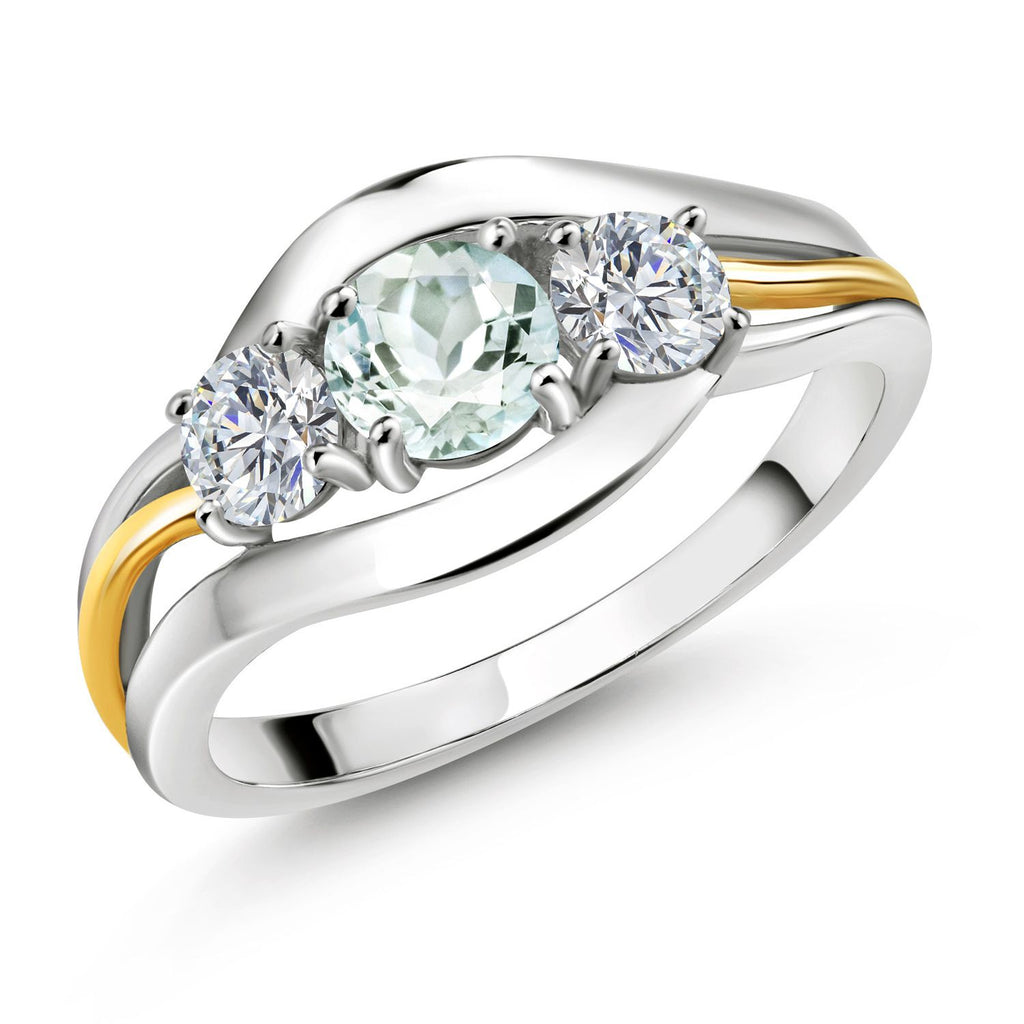 Aquamarine - March_9_Ring in 925 Sterling Silver and 10K Yellow Gold