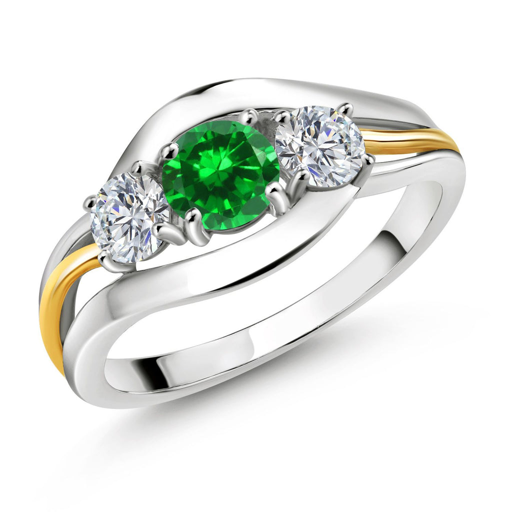 Created Emerald - May_5_Ring in 925 Sterling Silver and 10K Yellow Gold