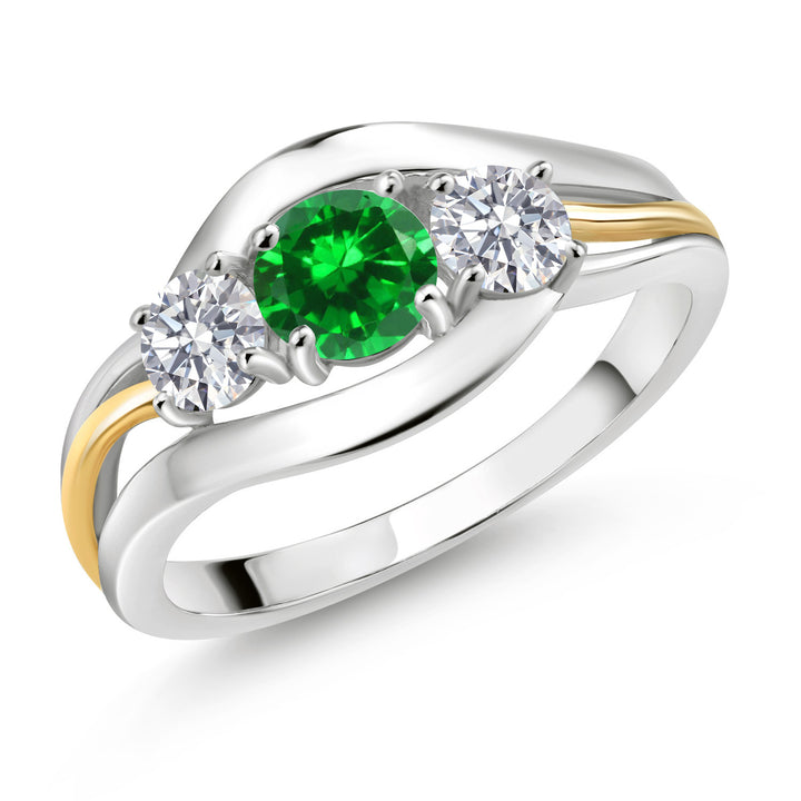 Created Emerald - May_5_Ring in 925 Sterling Silver and 10K Yellow Gold