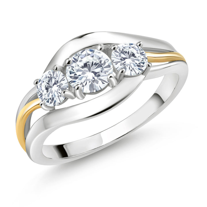 White Moissanite - April_5_Ring in 925 Sterling Silver and 10K Yellow Gold