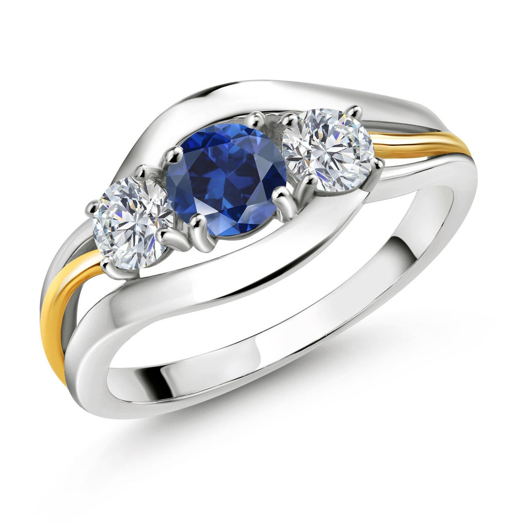 Blue Created Sapphire - September_6_Ring in 925 Sterling Silver and 10K Yellow Gold