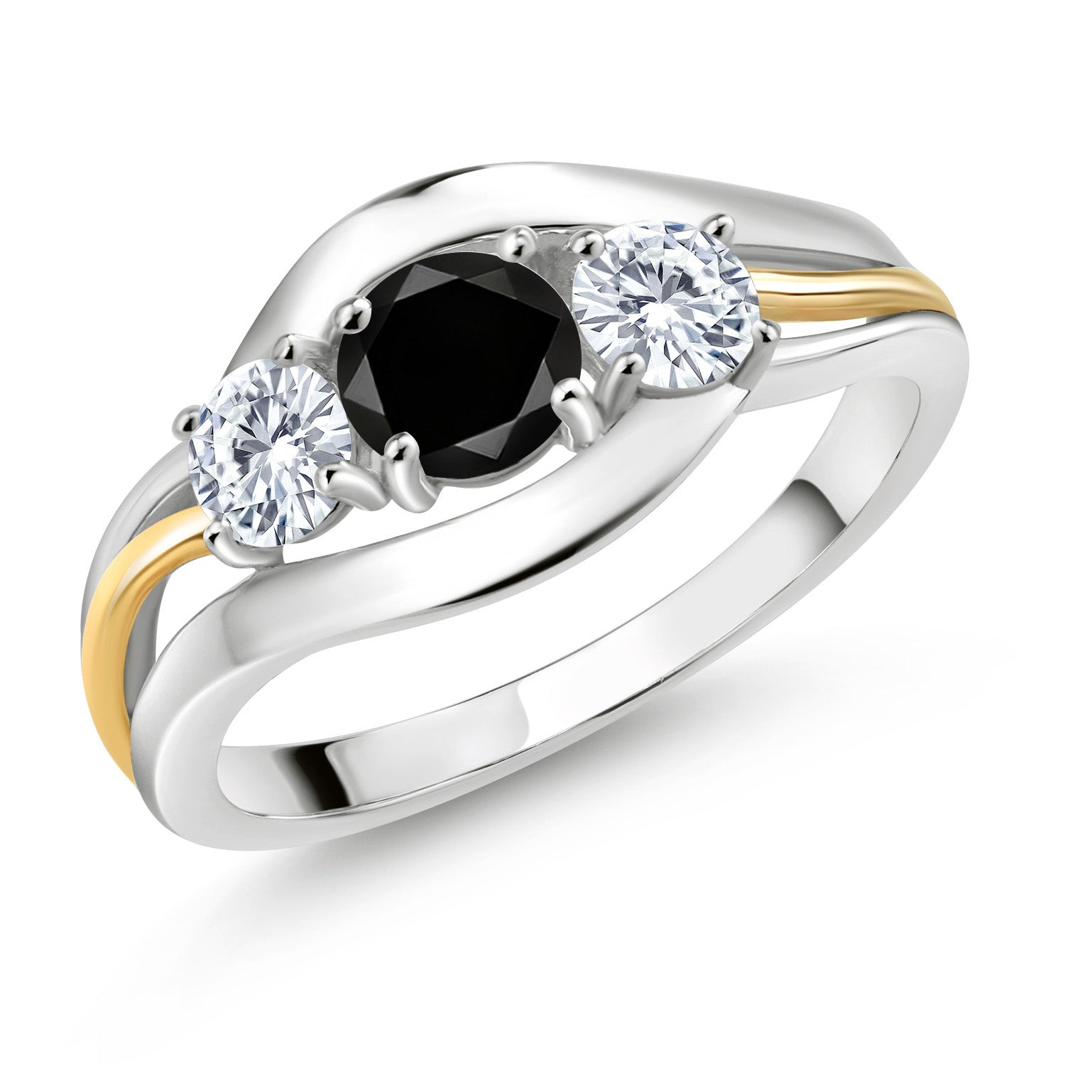 Black Diamond - April_5_Ring in 925 Sterling Silver and 10K Yellow Gold