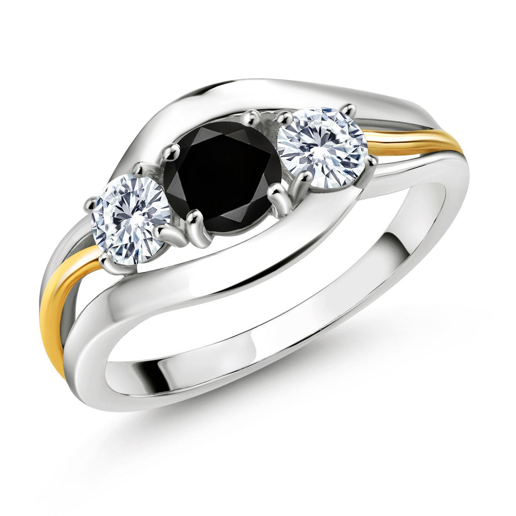 Black Diamond - April_5_Ring in 925 Sterling Silver and 10K Yellow Gold