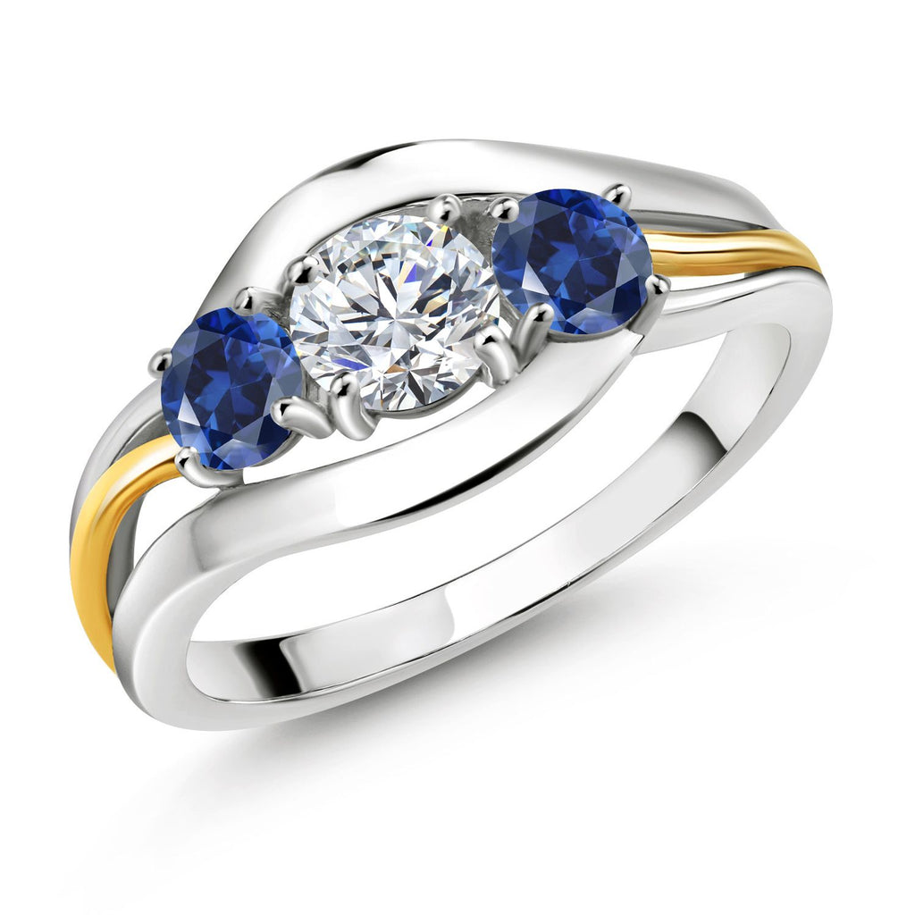 Blue Created Sapphire - September_8_Ring in 925 Sterling Silver and 10K Yellow Gold