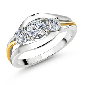 White Lab Grown Diamond - April_5_Ring in 925 Sterling Silver and 10K Yellow Gold
