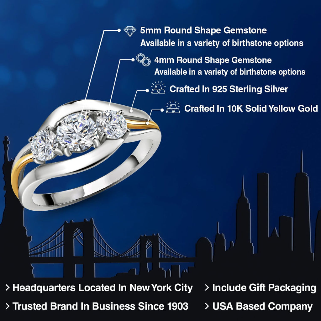 White Lab Grown Diamond - April_5_Ring in 925 Sterling Silver and 10K Yellow Gold