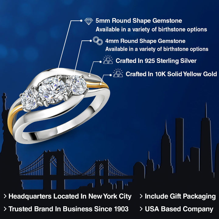 White Lab Grown Diamond - April_5_Ring in 925 Sterling Silver and 10K Yellow Gold