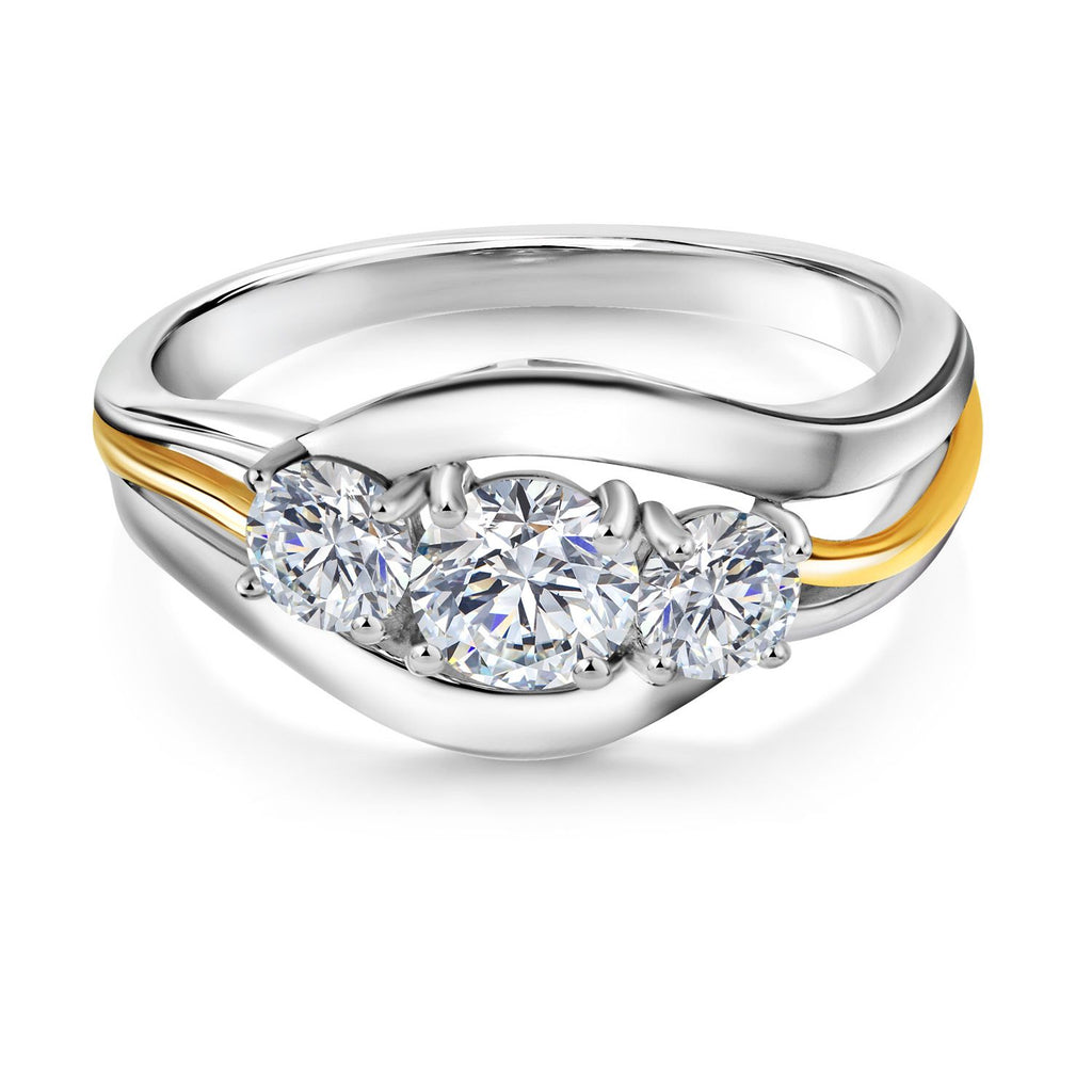 White Lab Grown Diamond - April_5_Ring in 925 Sterling Silver and 10K Yellow Gold