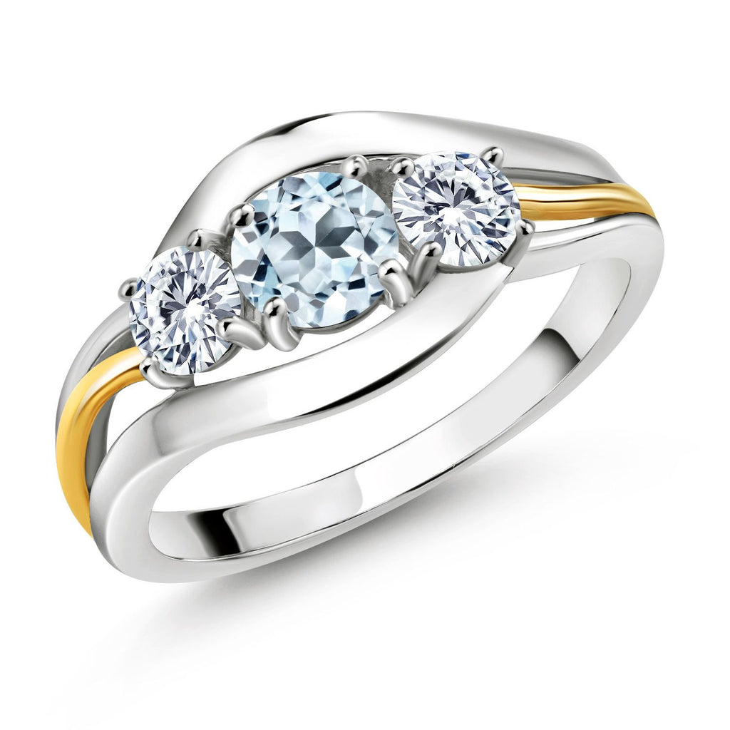 Sky Blue Topaz - November_5_Ring in 925 Sterling Silver and 10K Yellow Gold