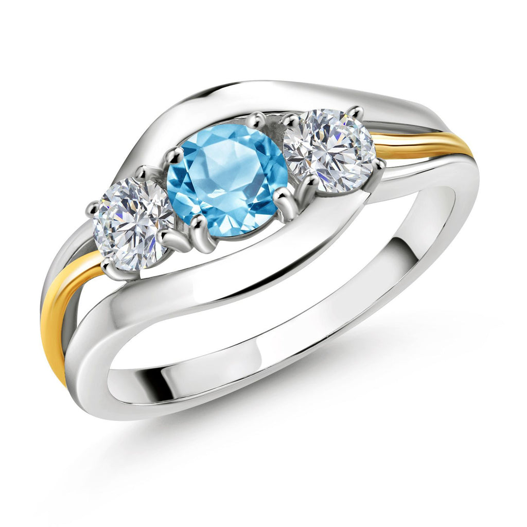 Swiss Blue Topaz - November_9_Ring in 925 Sterling Silver and 10K Yellow Gold