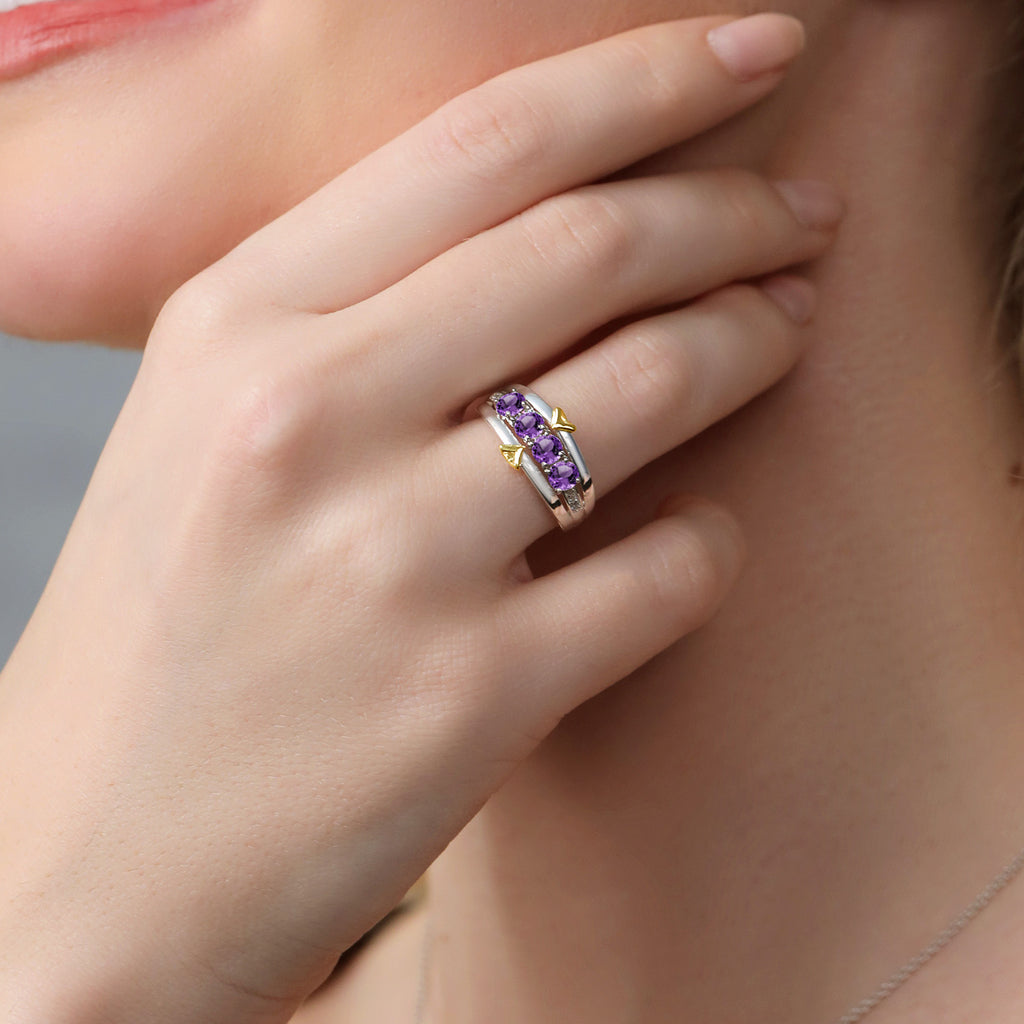 Amethyst - February_Ring in 925 Sterling Silver and 10K Yellow Gold