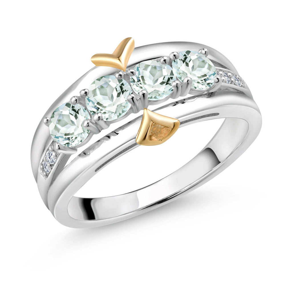 Aquamarine - March_5_Ring in 925 Sterling Silver and 10K Yellow Gold