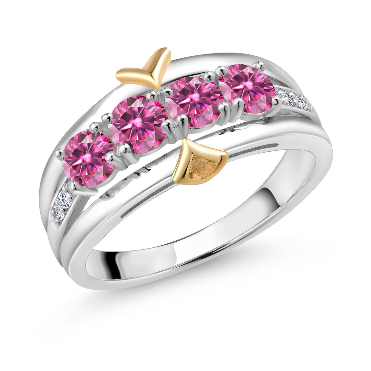 Pink Moissanite - April_8_Ring in 925 Sterling Silver and 10K Yellow Gold