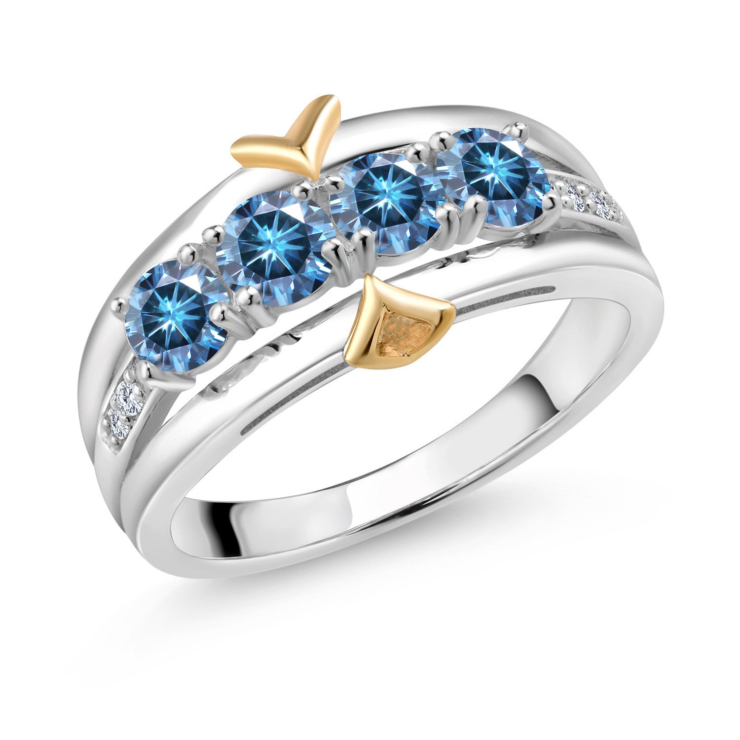 Persian Blue Moissanite - April_9_Ring in 925 Sterling Silver and 10K Yellow Gold