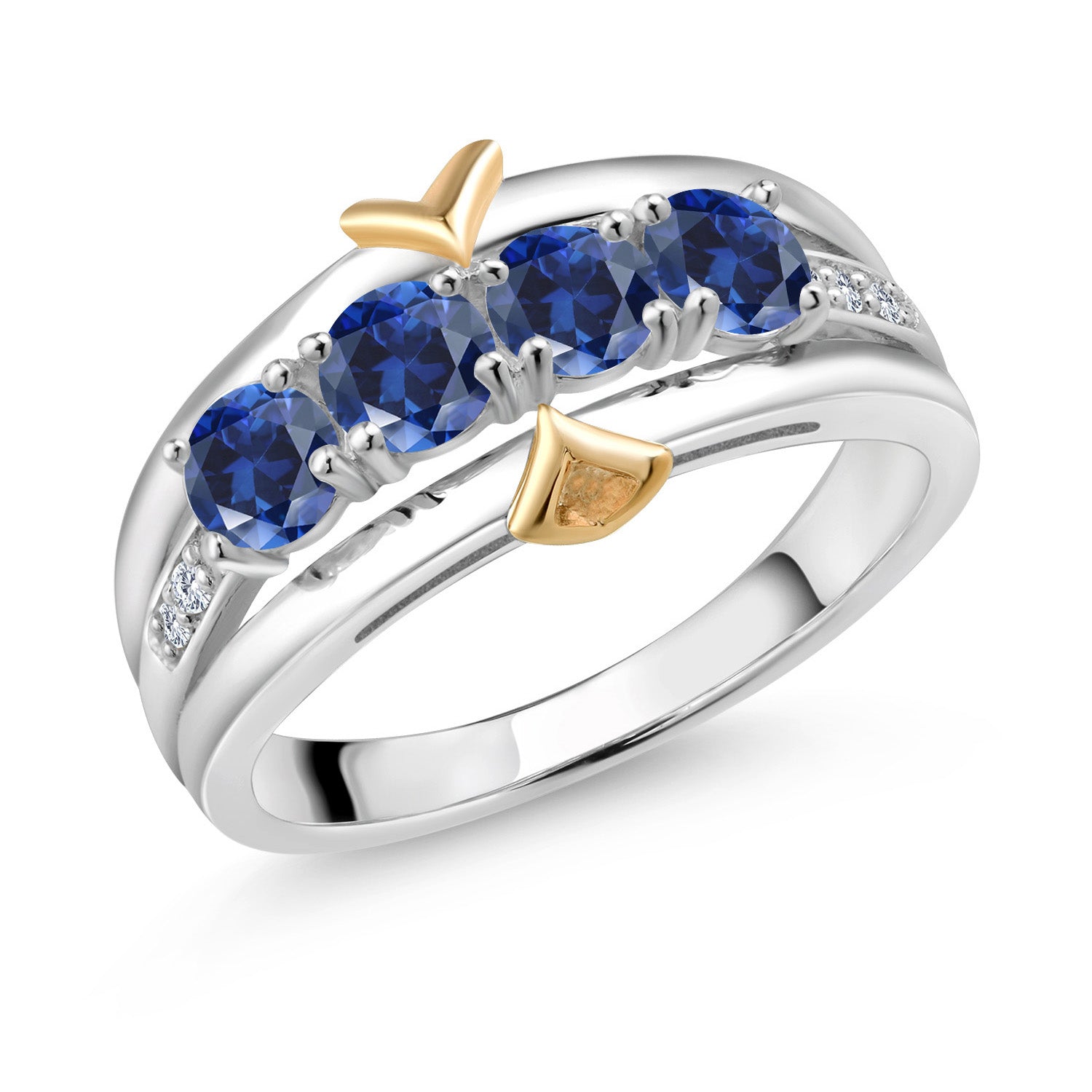Blue Created Sapphire - September_6_Ring in 925 Sterling Silver and 10K Yellow Gold