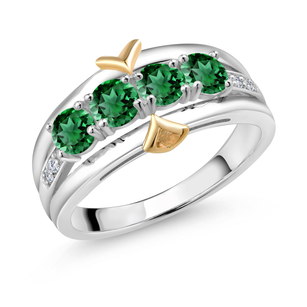 Nano Emerald - May_5_Ring in 925 Sterling Silver and 10K Yellow Gold