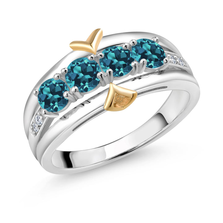 London Blue Topaz - November_5_Ring in 925 Sterling Silver and 10K Yellow Gold