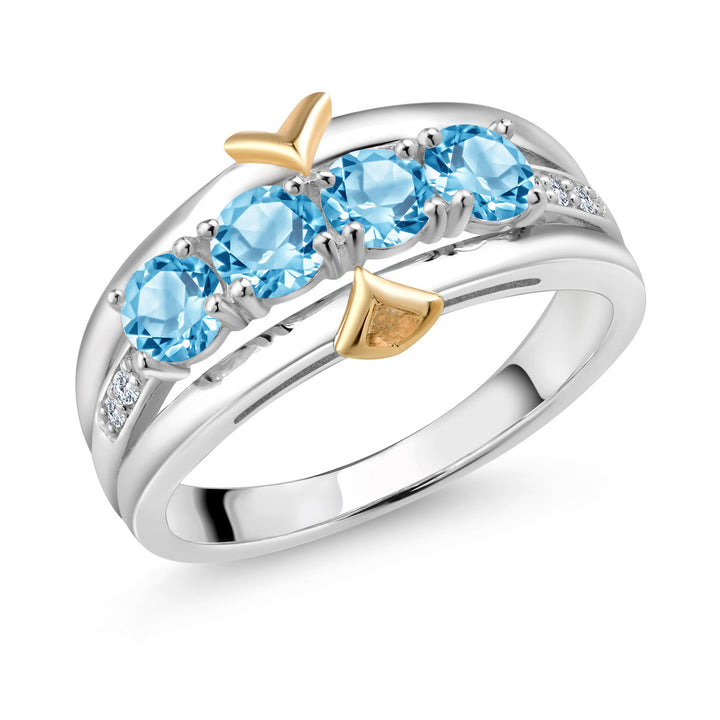 Swiss Blue Topaz - November_6_Ring in 925 Sterling Silver and 10K Yellow Gold