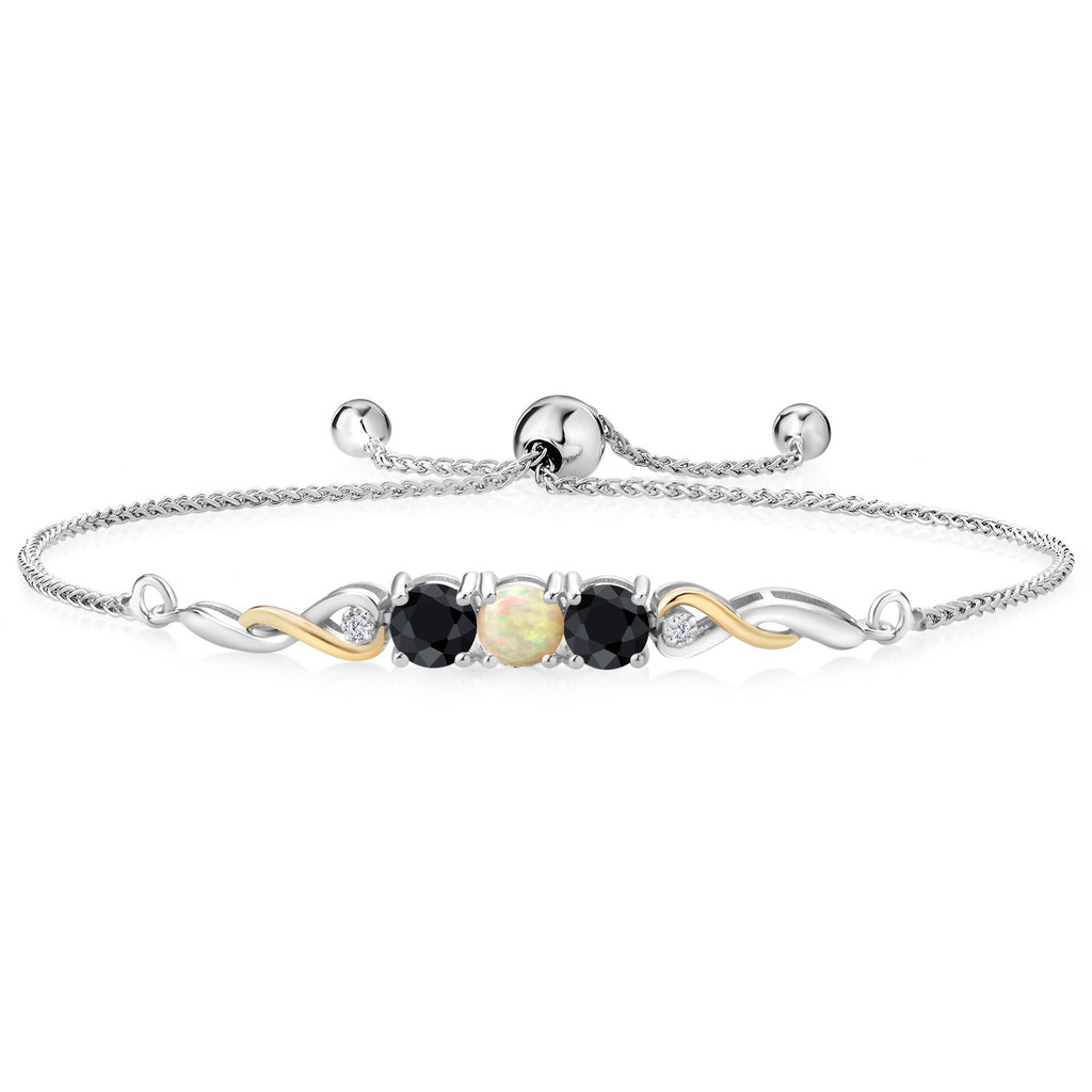 Ethiopian Opal-Cabochon - October_Bracelet in 925 Sterling Silver and 10K Yellow Gold