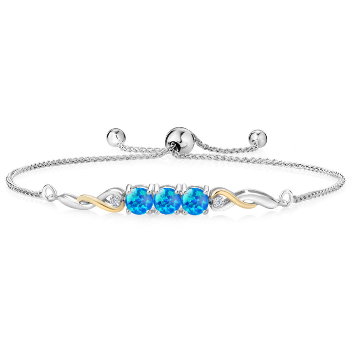 Blue Simulated Opal-Cabochon - October_Bracelet in 925 Sterling Silver and 10K Yellow Gold