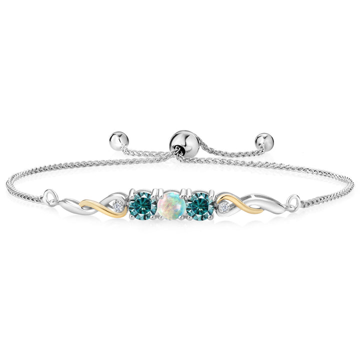 White Simulated Opal-Cabochon - October_Bracelet in 925 Sterling Silver and 10K Yellow Gold