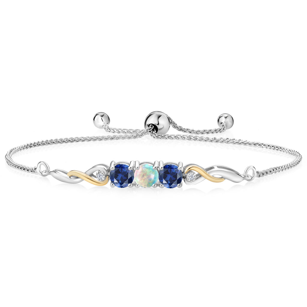 White Simulated Opal-Cabochon - October_Bracelet in 925 Sterling Silver and 10K Yellow Gold