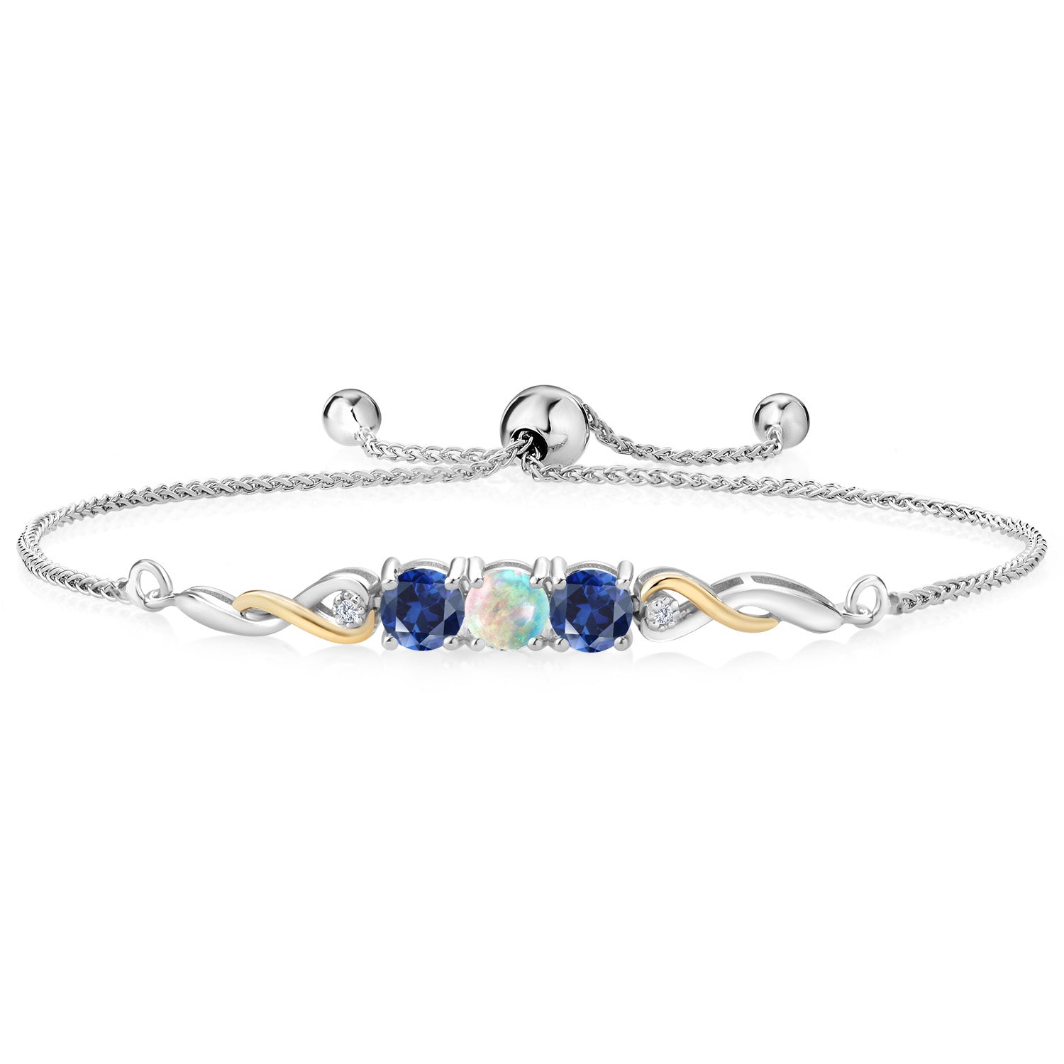 White Simulated Opal-Cabochon - October_Bracelet in 925 Sterling Silver and 10K Yellow Gold