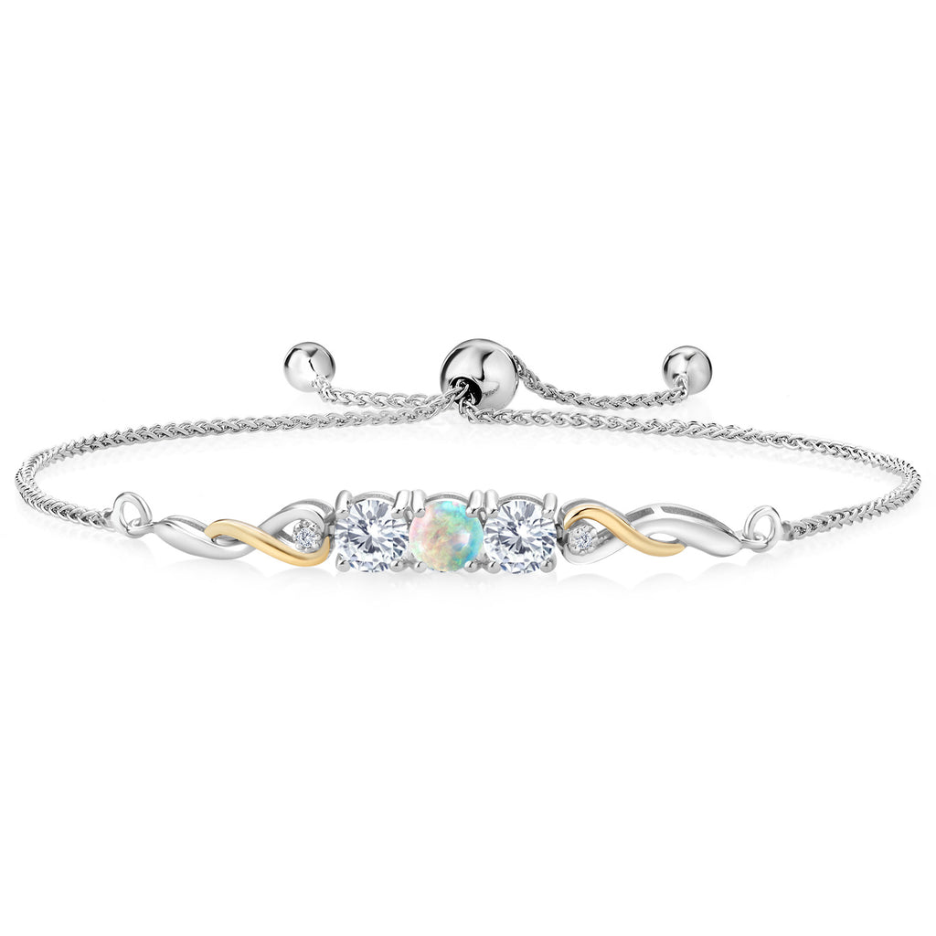 White Simulated Opal-Cabochon - October_Bracelet in 925 Sterling Silver and 10K Yellow Gold