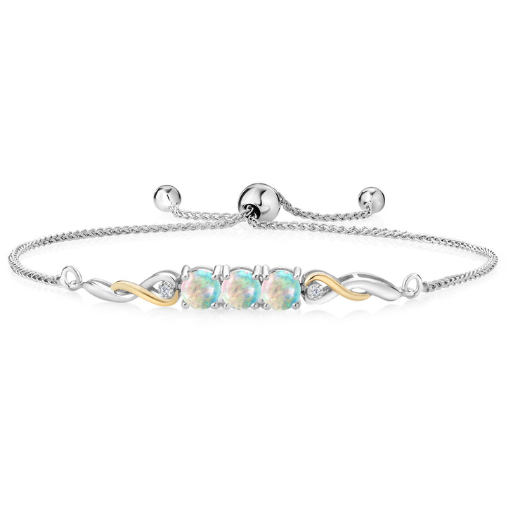 White Simulated Opal-Cabochon - October_Bracelet in 925 Sterling Silver and 10K Yellow Gold