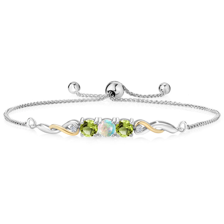 White Simulated Opal-Cabochon - October_Bracelet in 925 Sterling Silver and 10K Yellow Gold