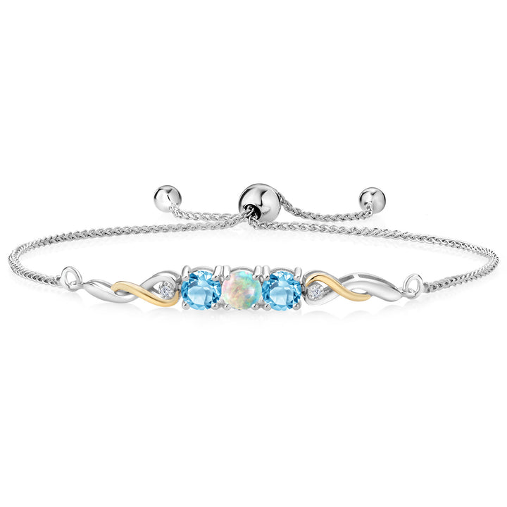 White Simulated Opal-Cabochon - October_Bracelet in 925 Sterling Silver and 10K Yellow Gold