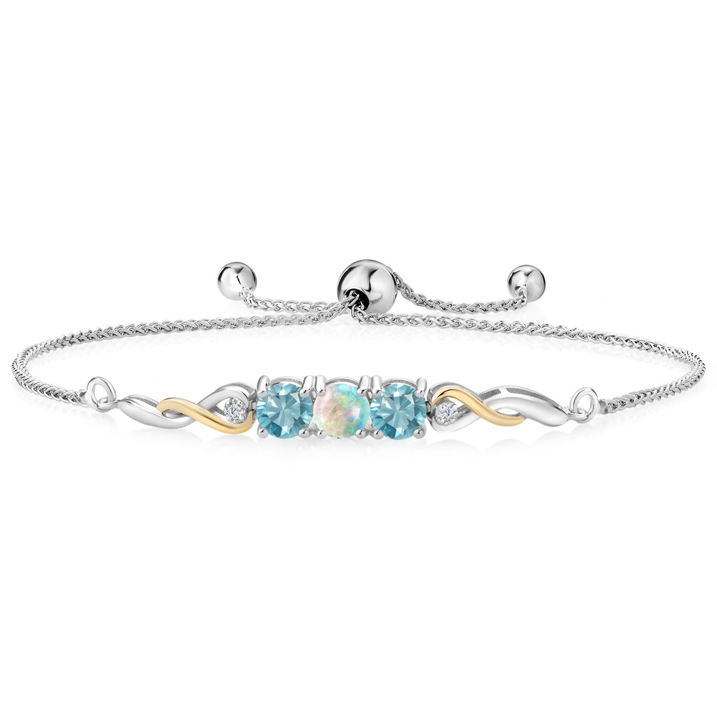 White Simulated Opal-Cabochon - October_Bracelet in 925 Sterling Silver and 10K Yellow Gold
